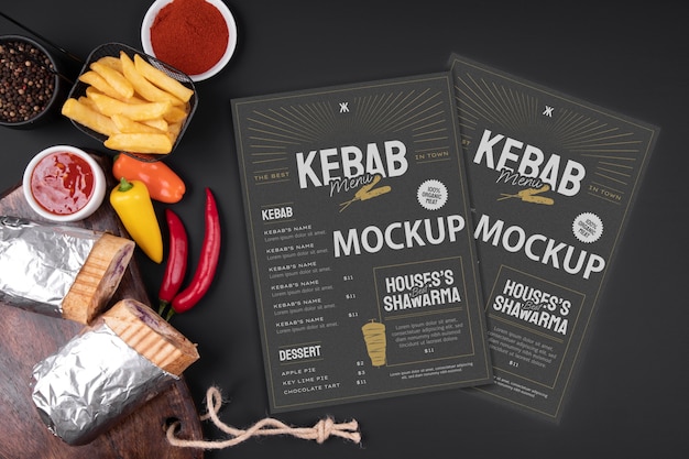 PSD design del mockup del menu di kebab