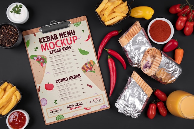 Design del mockup del menu di kebab