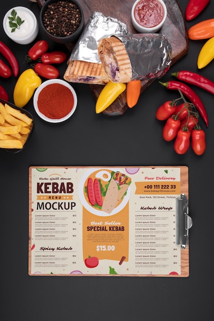 PSD design del mockup del menu di kebab