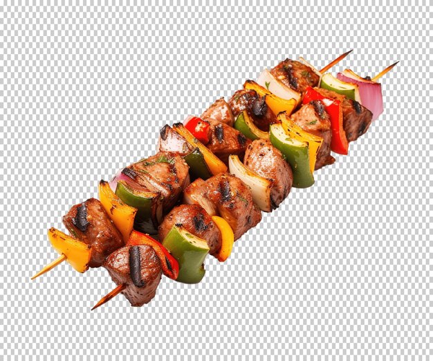 PSD kebab skewer with meat and vegetable isolated on transparent background