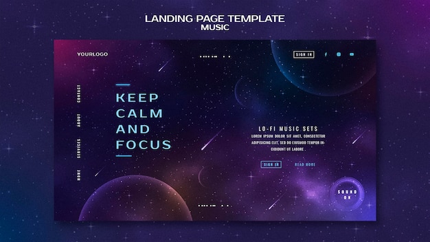 PSD keep calm and focus landing page template