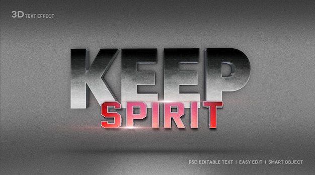 PSD keep spirit 3d text style effect mockup template