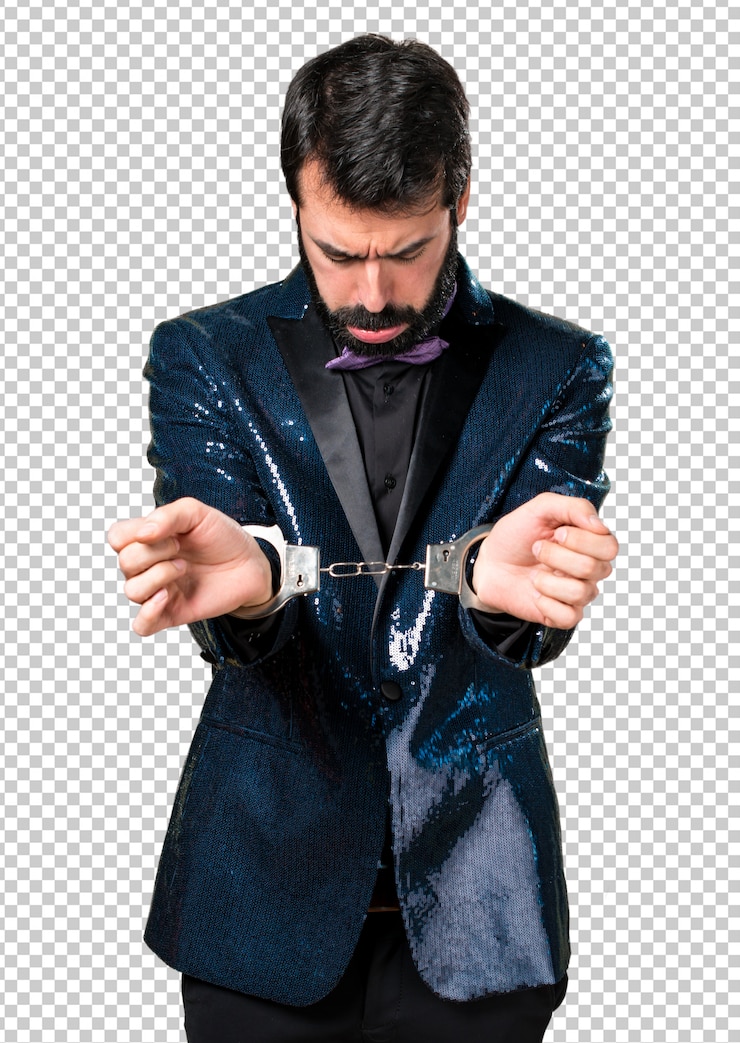 PSD kelepçeli payetli ceketli yakışıklı adam