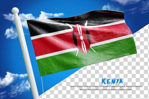 PSD kenya realistic flag 3d render isolated or 3d kenya waving flag illustration