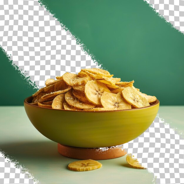 Kerala plantain chips in guscio di cocco su sfondo trasparente