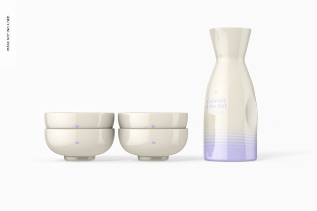 Keramische sake set mockup, vooraanzicht