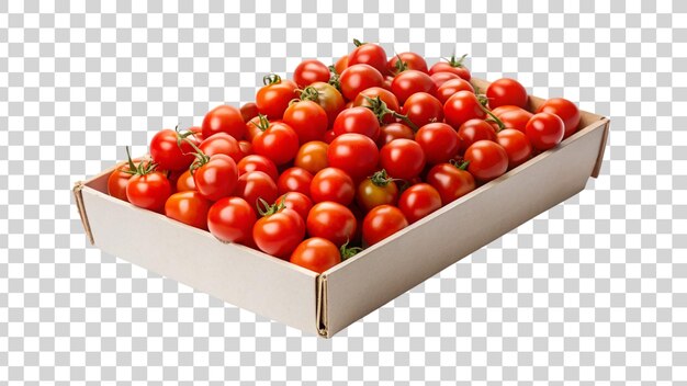 PSD kersen tomaten in een kartonnen doos geïsoleerd op een doorzichtige achtergrond