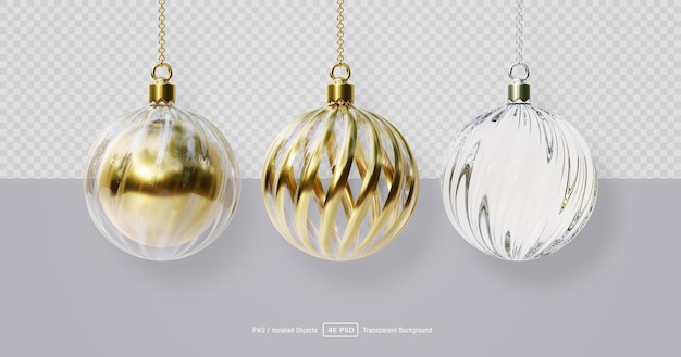 PSD kerst 3d gouden en glazen snuisterij ballen collectie geïsoleerd