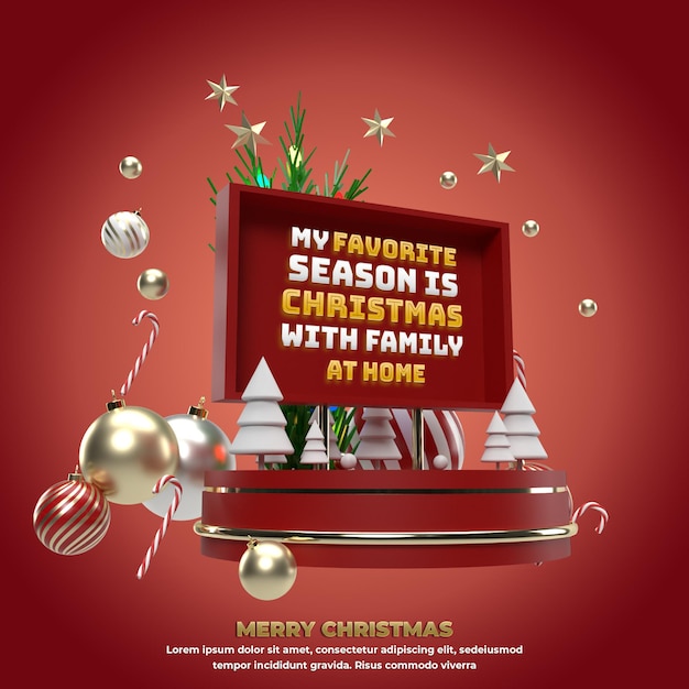 Kerst 3d Vierkant banner vakantie-evenement voor promotie en viering van sociale media Illustratie