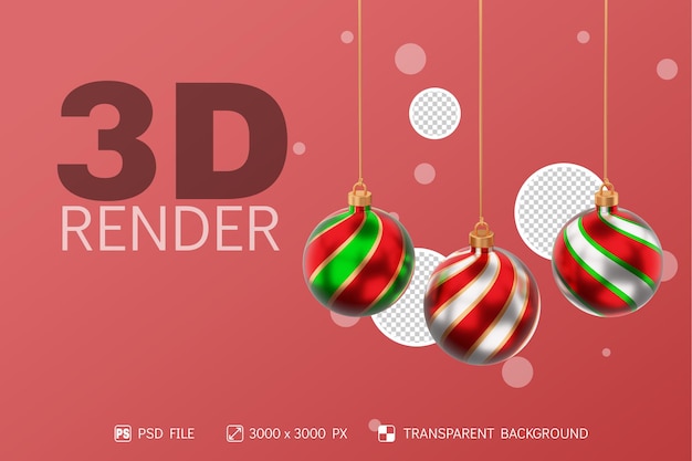 Kerst bal decoratie met curve kleur 3d render geïsoleerde achtergrond