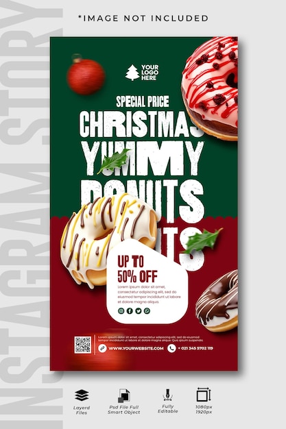 Kerst donuts instagram verhaal ontwerpsjabloon