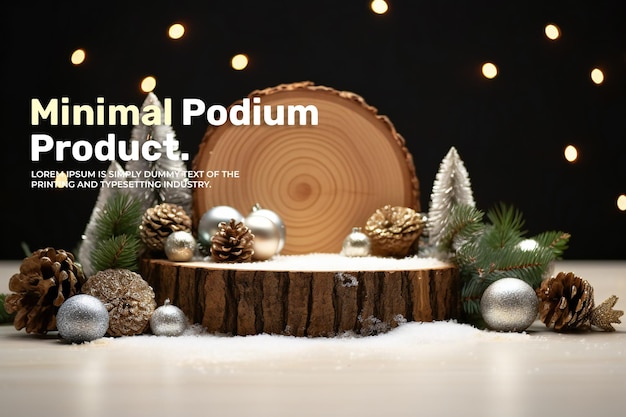 PSD kerst elegante en natuurlijke podium met boom stadium display mockup voor show product presentatie