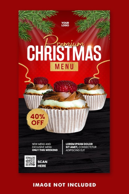 PSD kerst eten menu social media post instagram verhalen sjabloon