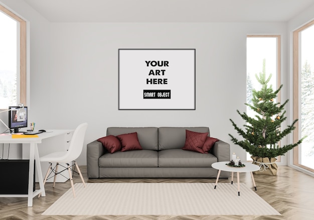 Kerst interieur met frame mockup