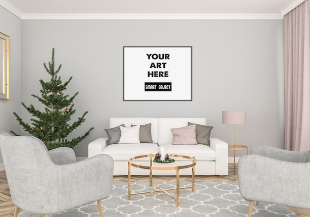 Kerst interieur met frame mockup