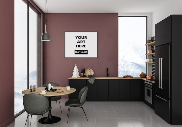 PSD kerst interieur met frame mockup