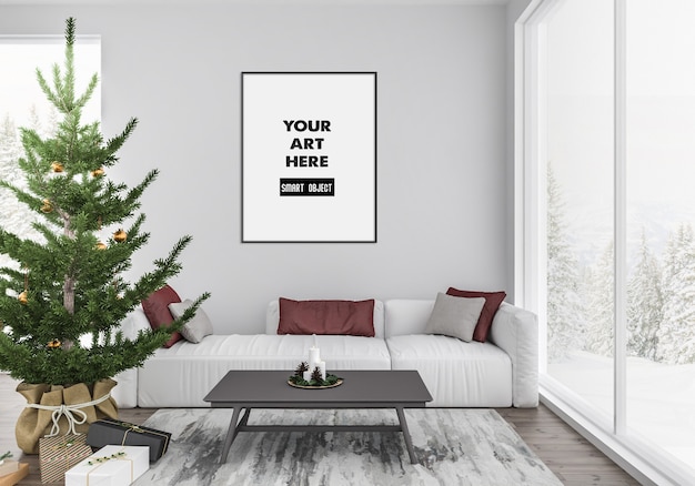 Kerst interieur met frame mockup