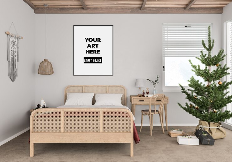 PSD kerst interieur met frame mockup