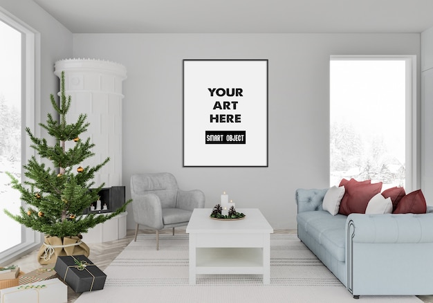 Kerst interieur met frame mockup