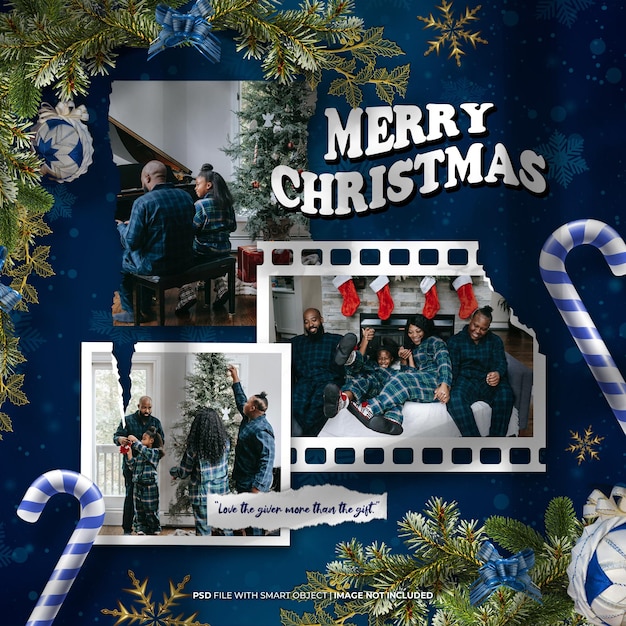 PSD kerst liefde blauw moodboard fotolijst set mockup
