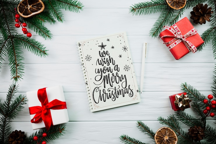 PSD kerst mockup met spiraal kladblok