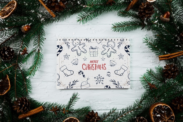 PSD kerst mockup met spiraal kladblok