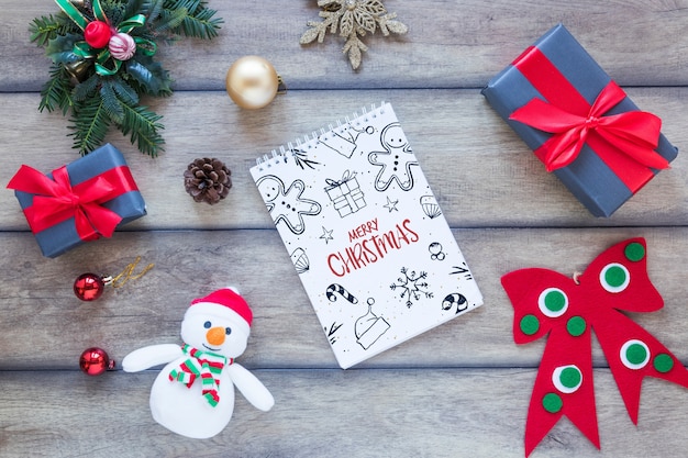 PSD kerst mockup met spiraal kladblok