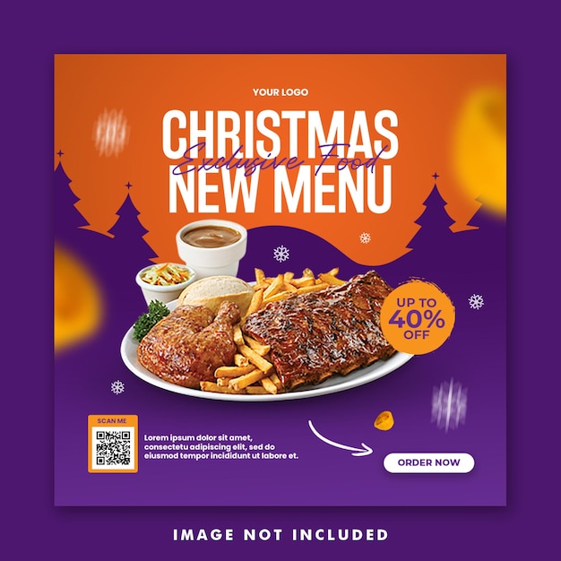 Kerst restaurant eten menu social media post vierkante banner sjabloon