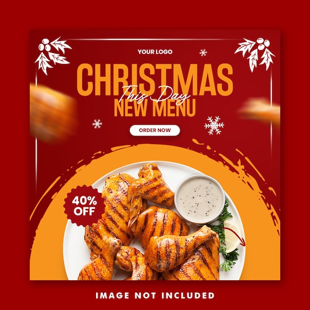 Kerst restaurant eten menu social media post vierkante banner sjabloon