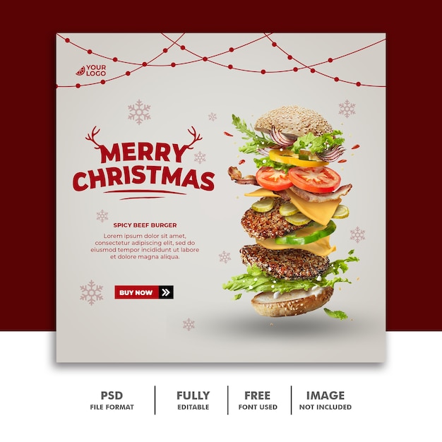 Kerst social media post-sjabloon voor spandoek voor restaurant food menu