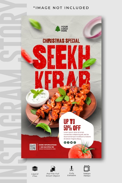 Kerst speciale gegrilde seekh kebab instagram verhaalsjabloon