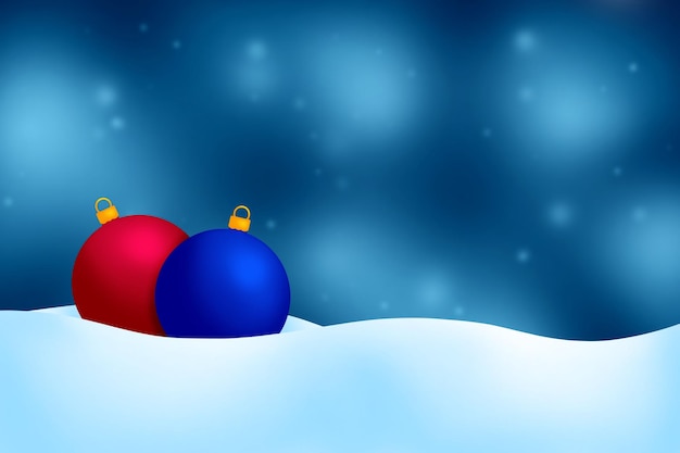 Kerstballen in de sneeuw op een blauwe achtergrond