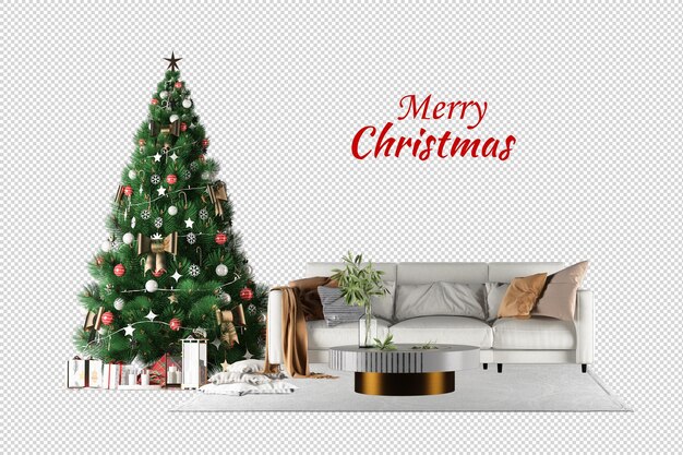 Kerstboom en fauteuil in 3d-rendering