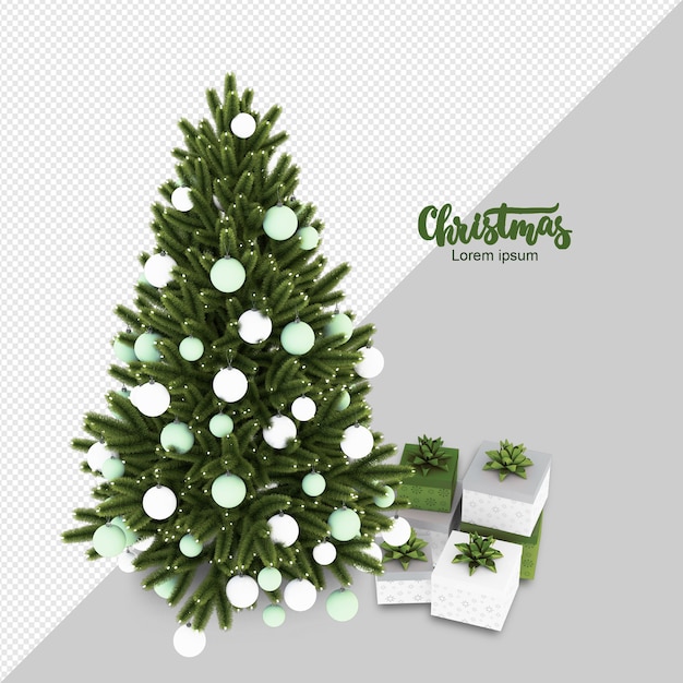 Kerstboom en geschenken 3d teruggegeven geïsoleerd