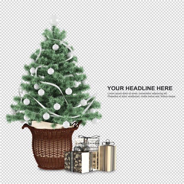 Kerstboom en geschenken in 3d-rendering