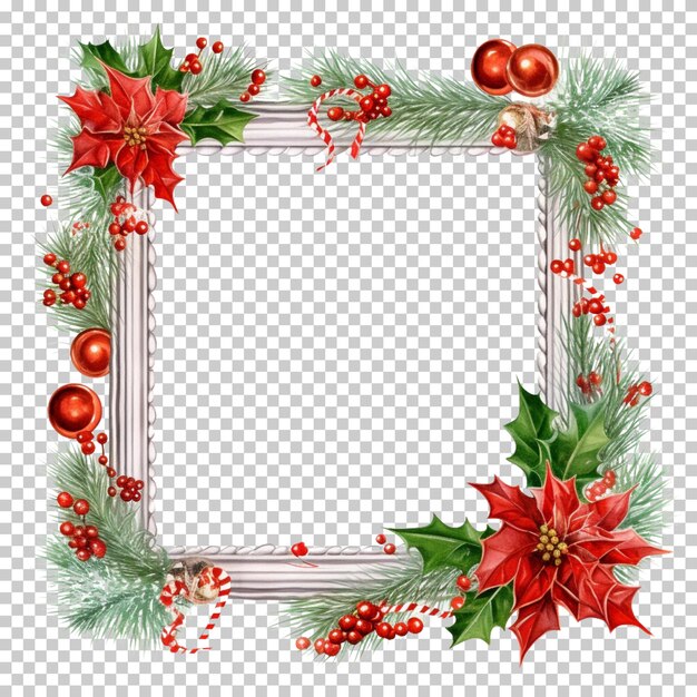 Kerstboom frame sneeuwman kerstman hoed geschenk koekje ornamenten op geïsoleerd op doorzichtige achtergrond
