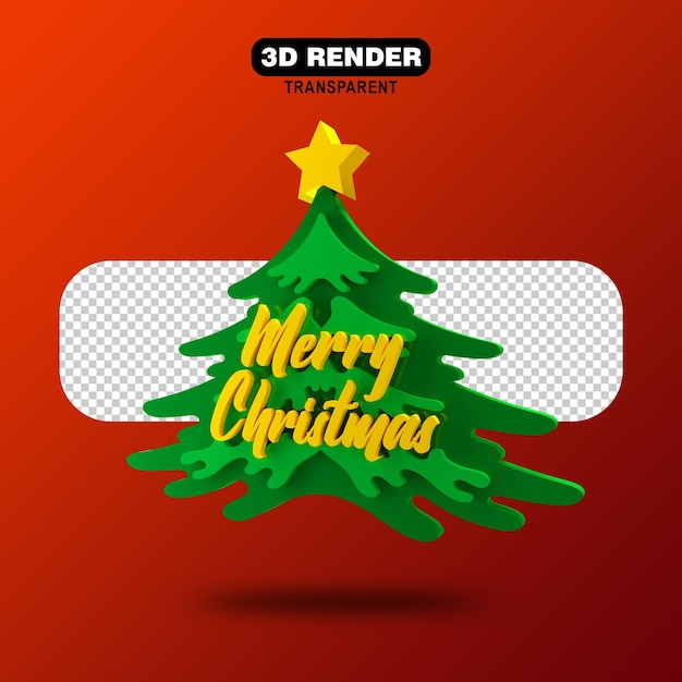 Kerstboom geïsoleerd 3d render met gouden tekst