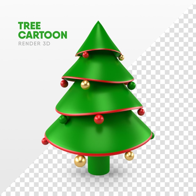 Kerstboom in 3d render in cartoon-formaat voor kerstsjabloon en compositie