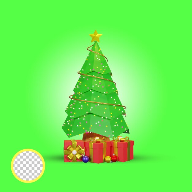 PSD kerstboom met cadeaus. 3d-rendering