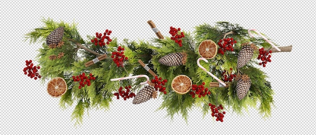 PSD kerstborder met dennen takken en kegels op wit