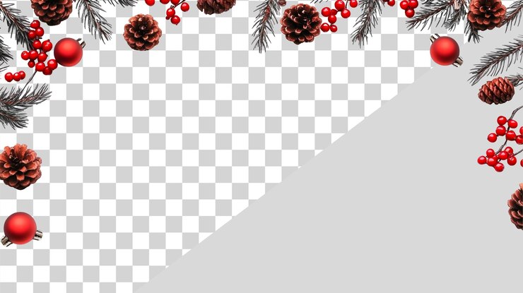 PSD kerstborder met rode bessen en dennen takken die een feestelijke en traditionele vakantie uitstraling creëren