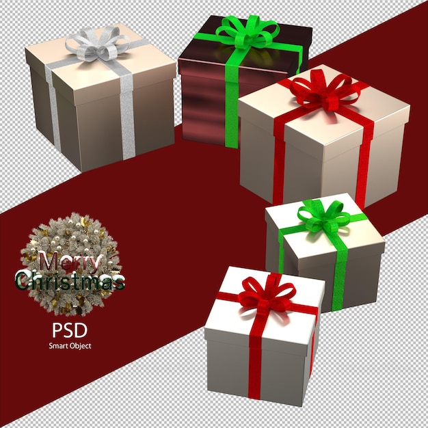 PSD kerstcadeaudozen geïsoleerd goud kerstboom geschenkdozen verschillende maten en kleuren