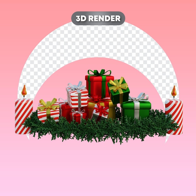 Kerstcadeaus op krans en snoepkaars 3d-object