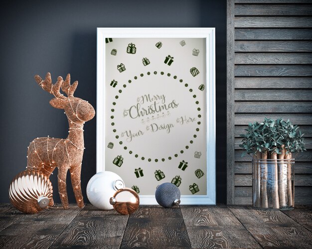 Kerstdecoratie met frame mockup, kerstboom en geschenkdozen