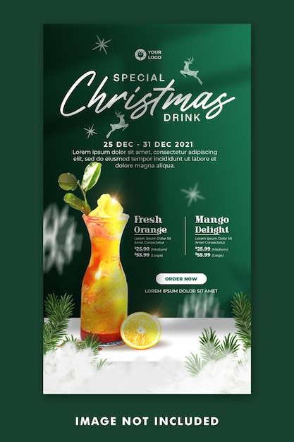 PSD kerstdrank menu social media post instagram verhalen sjabloon