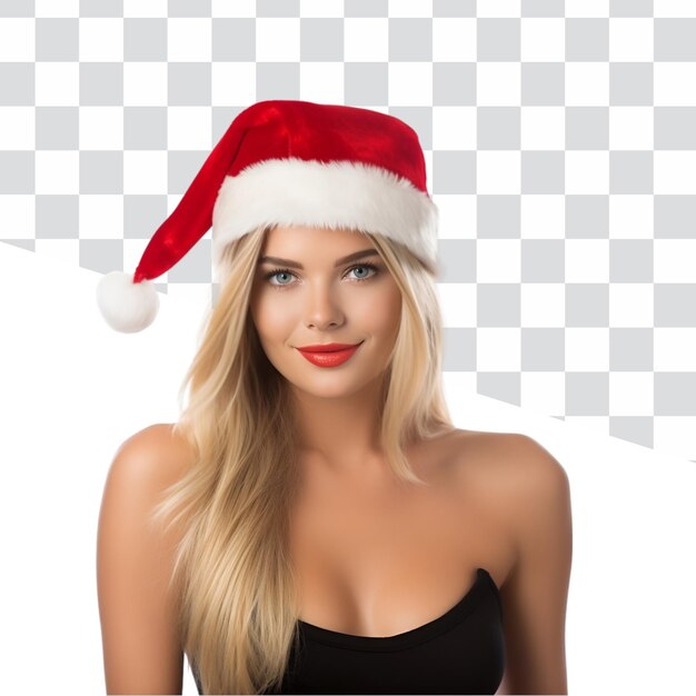 PSD kerstfeest met een blond meisje in een kerstman hoed mooie blonde vrouw versierd