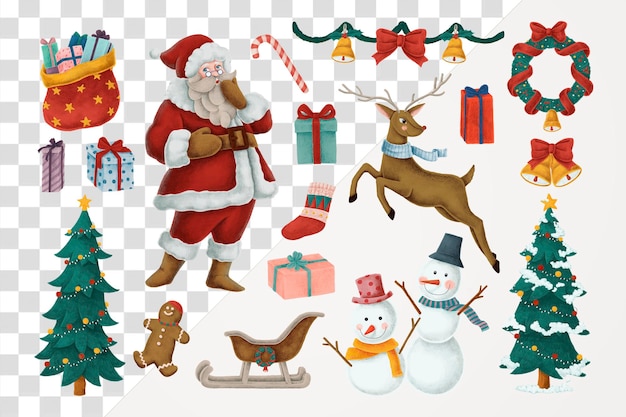 Kerstfeest png sticker schattig set transparante achtergrond