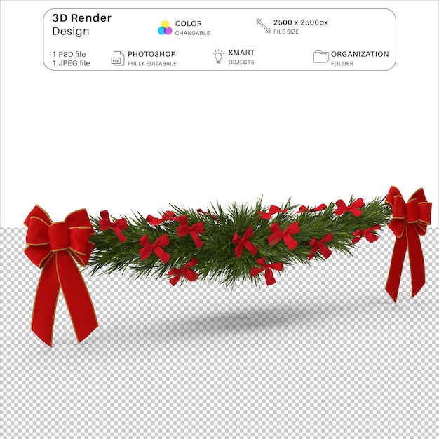 PSD kerstkrans met bogen 3d-modellering psd-bestand