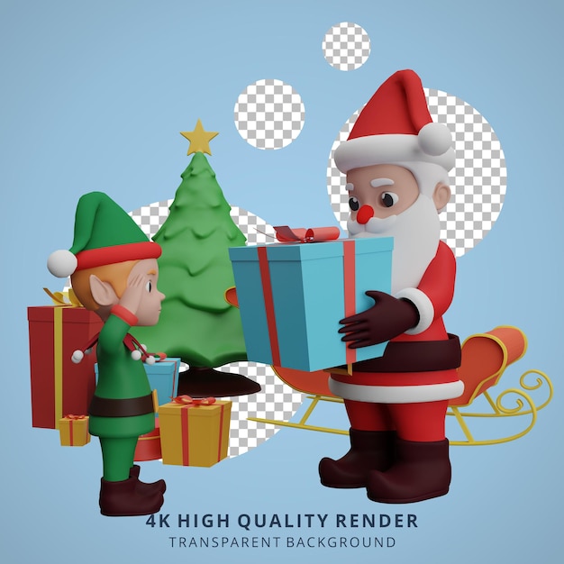 Kerstman mascotte 3d karakter illustratie geven geschenken