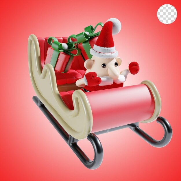 Kerstman met kerstwagen en geschenk 3d-illustratie